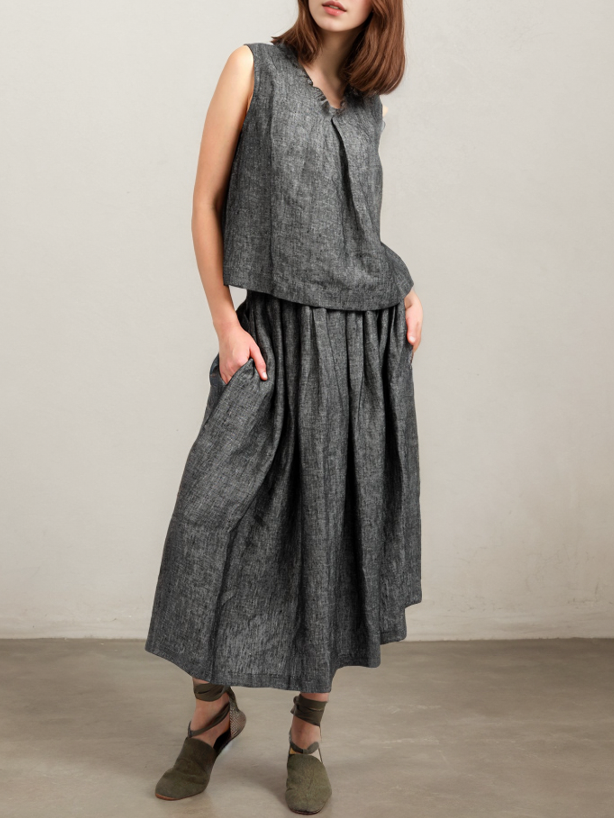 V Neck Linen Loose Cotton And Linen Tank Top