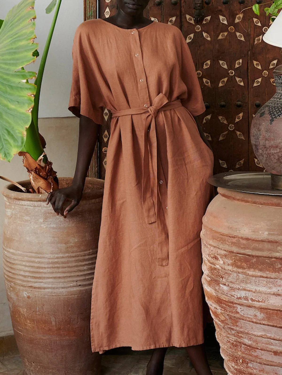 Loose Linen Dress With No