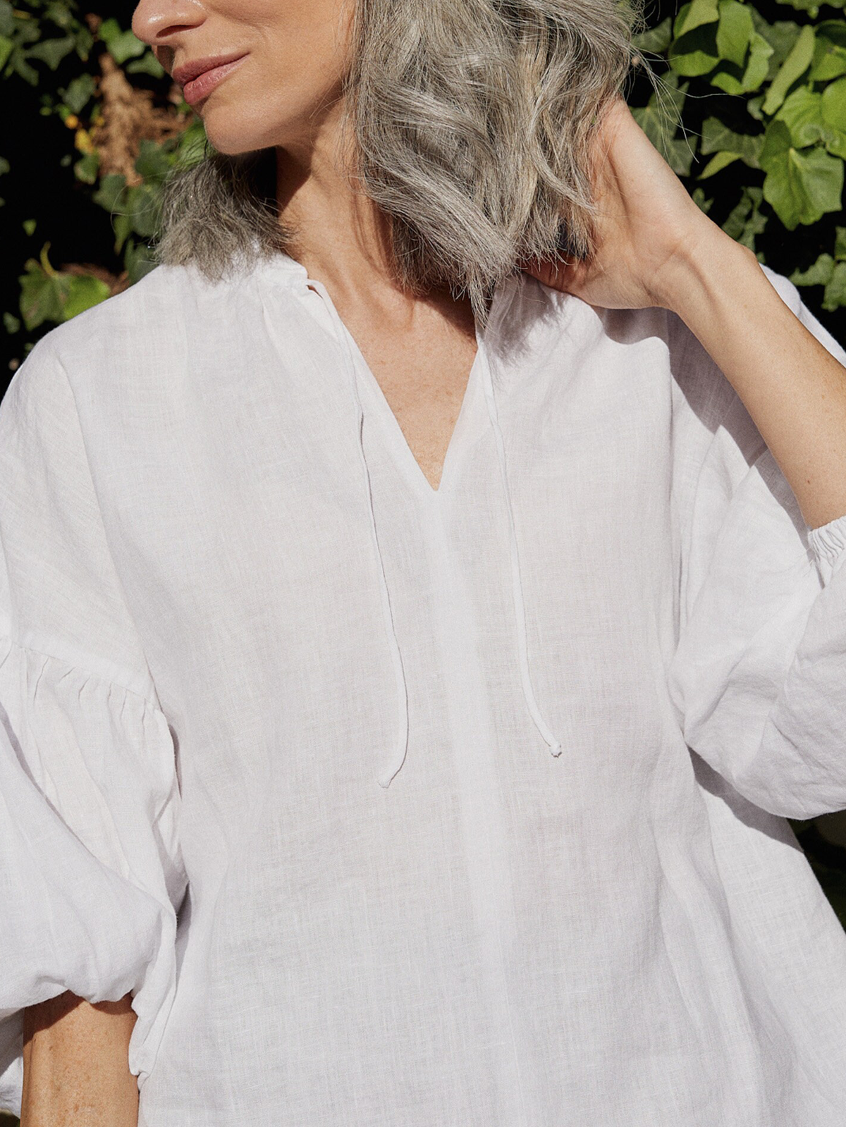 Loose Linen Stand Collar Plain Blouse