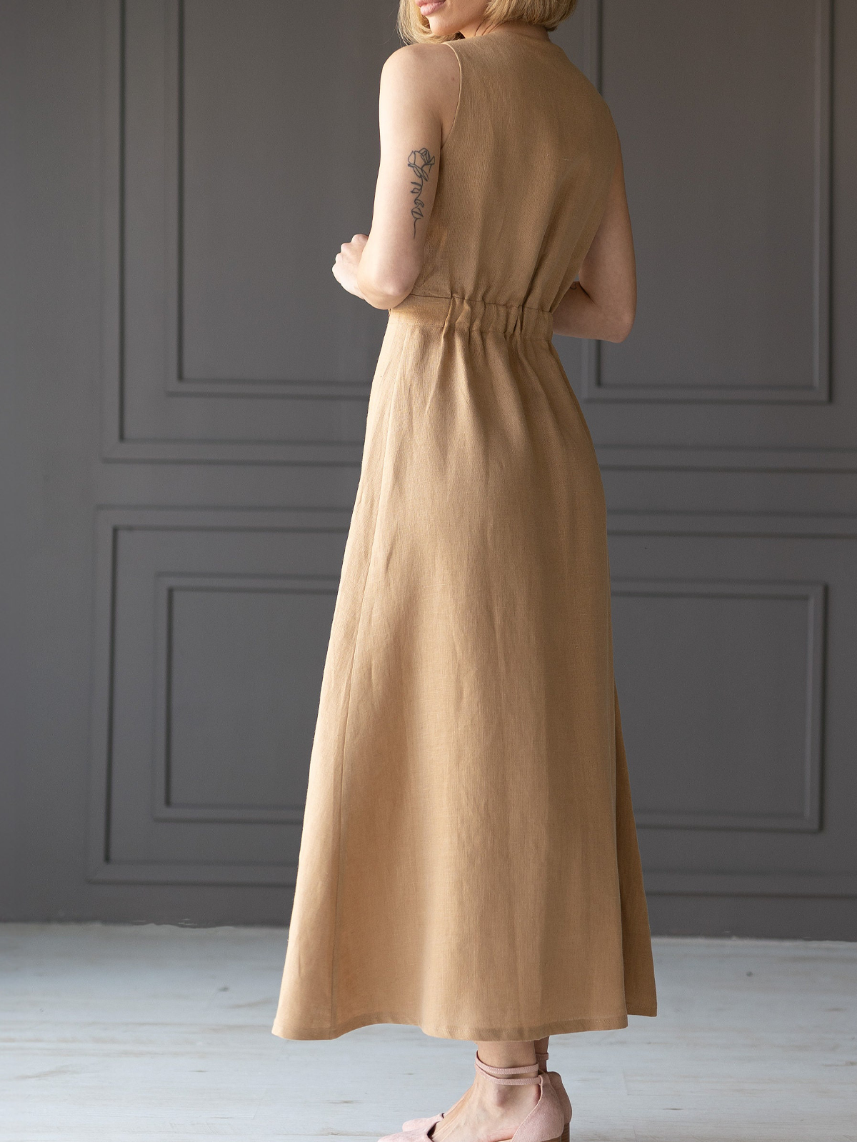 Linen Plain Dress With No