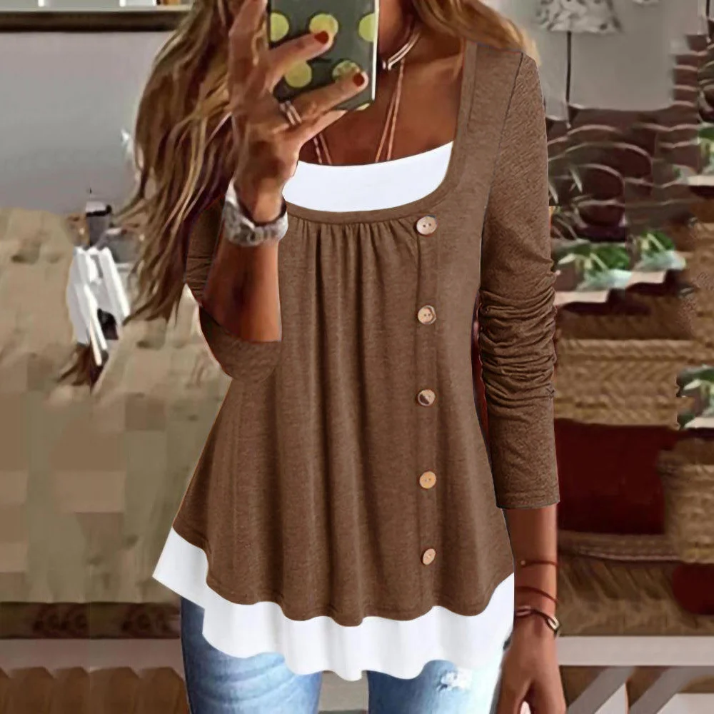 Color Block Crew Neck Casual Lace Blouse