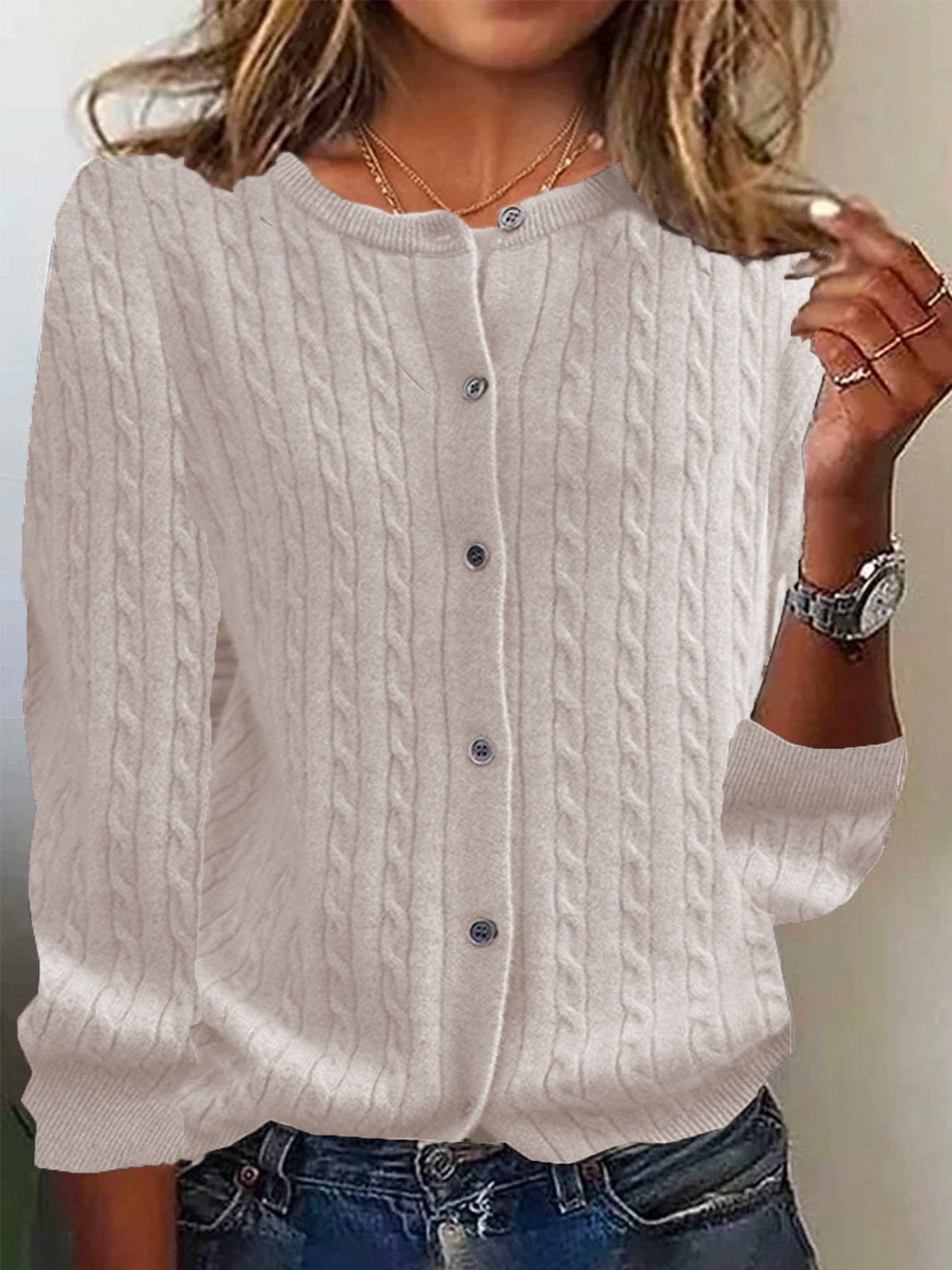 Casual Loose Crew Neck Yarn/Wool Yarn Sweater