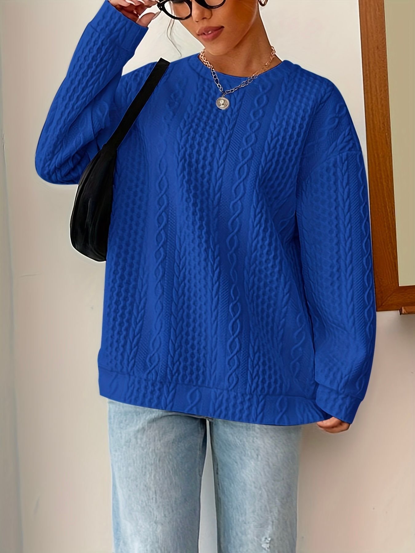 Crew Neck Casual Loose Plain Sweatshirt