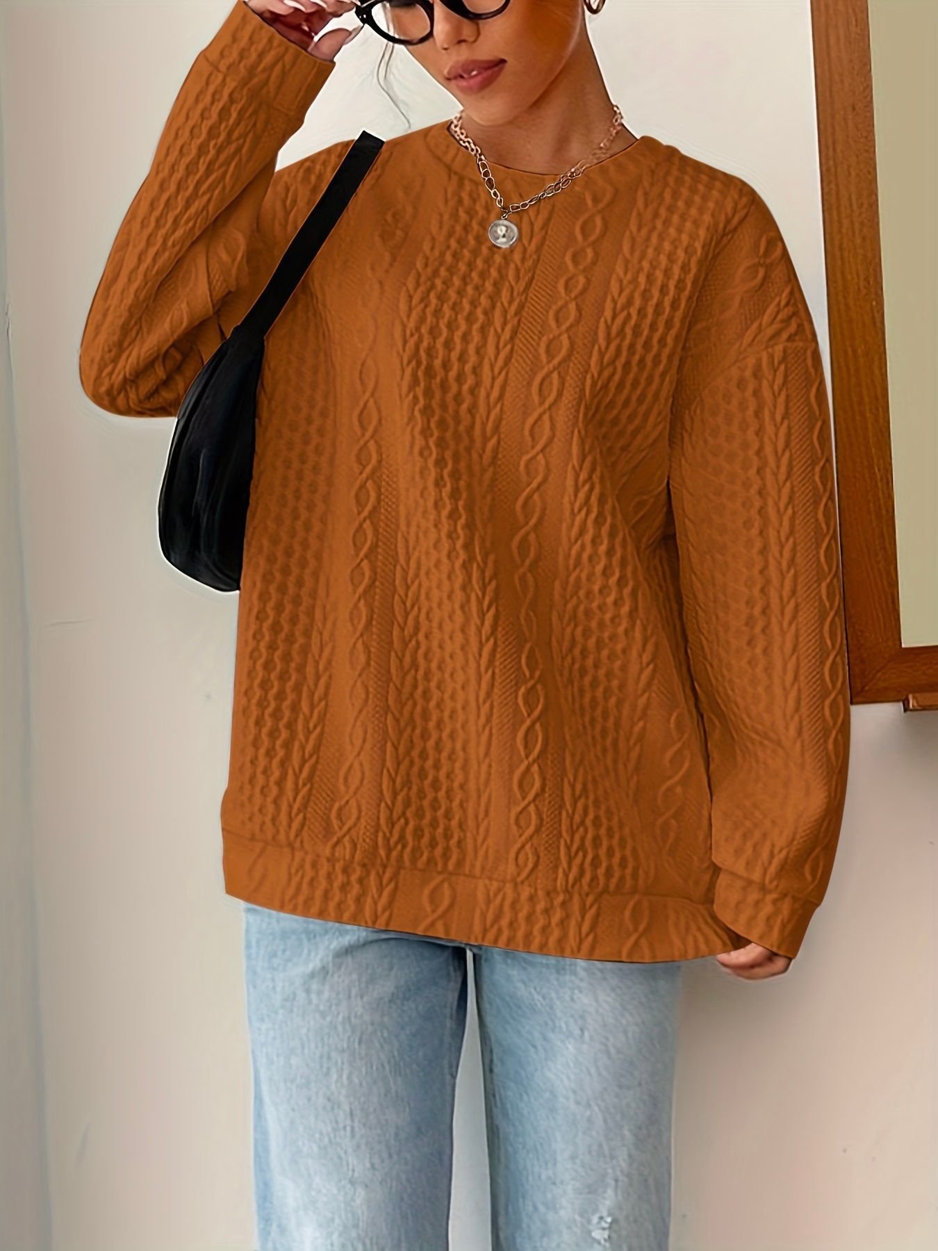 Crew Neck Casual Loose Plain Sweatshirt