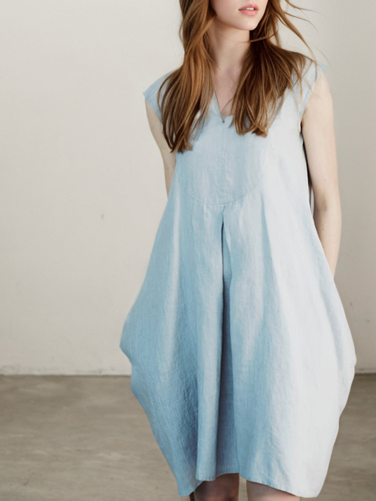 Linen Cotton And Linen Loose Dress With No