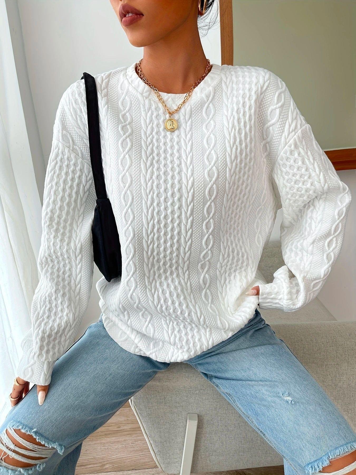 Crew Neck Casual Loose Plain Sweatshirt