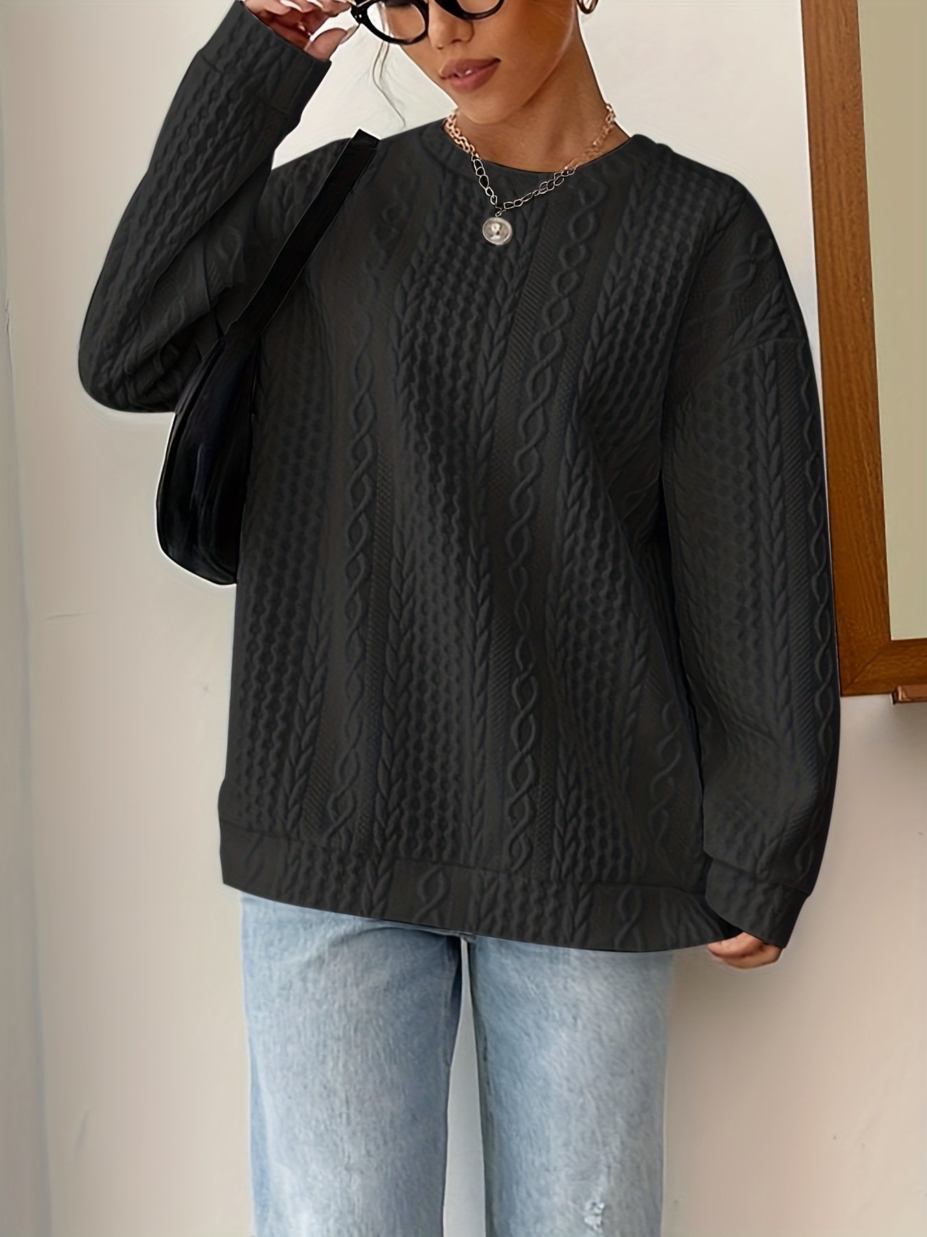 Crew Neck Casual Loose Plain Sweatshirt