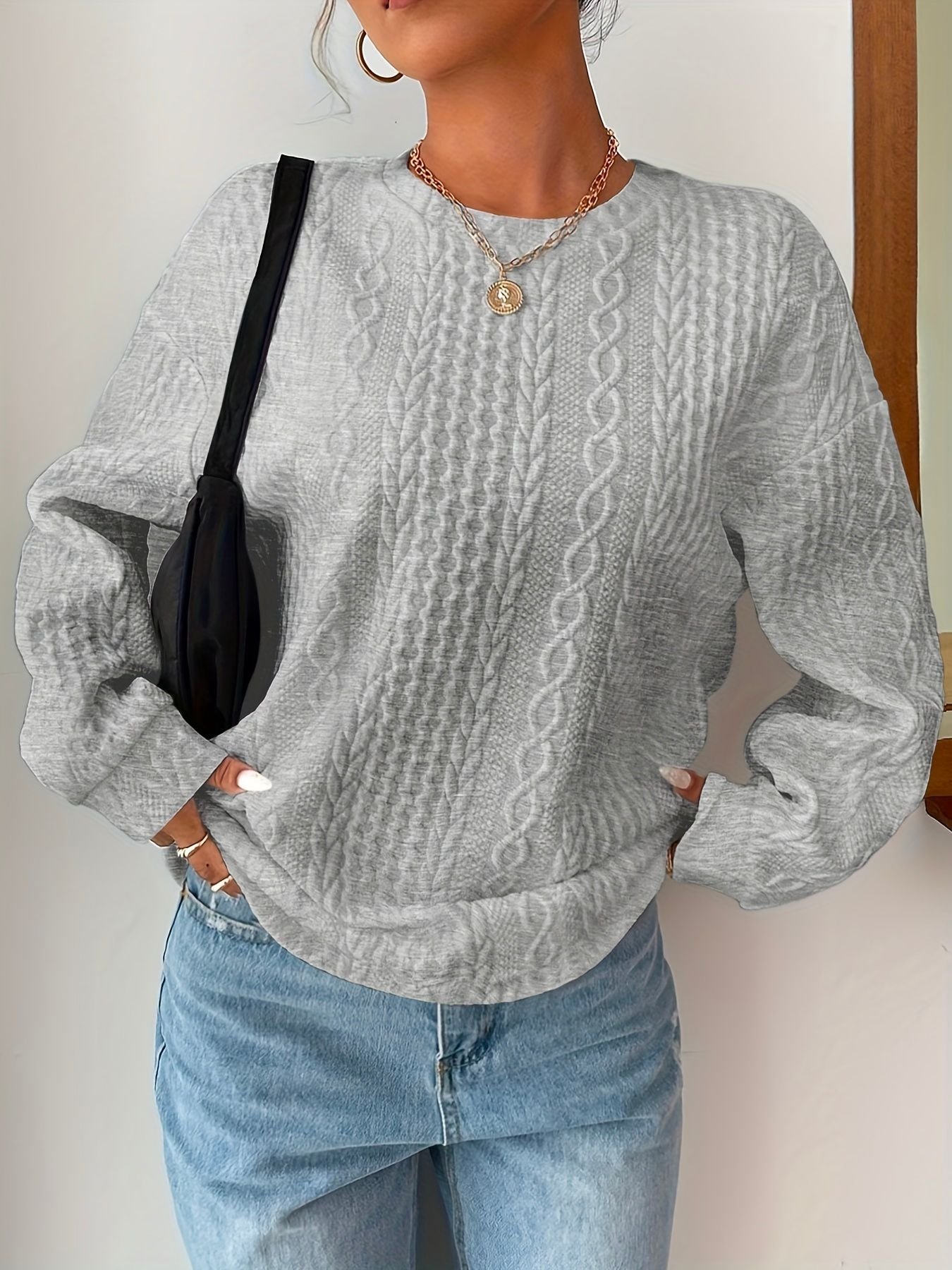 Crew Neck Casual Loose Plain Sweatshirt