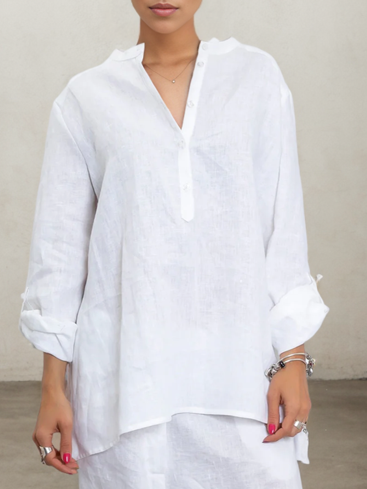 Linen Half Open Collar Shirt