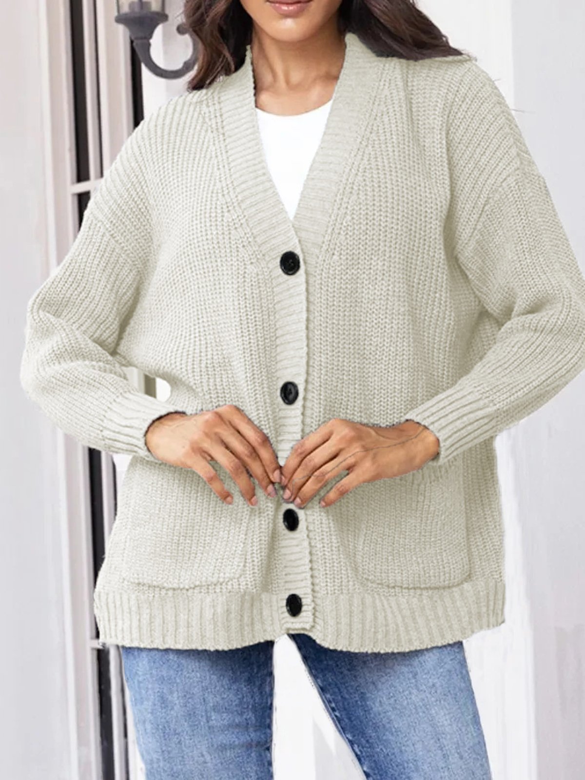 Pocket Stitching Casual Loose Others Cardigan