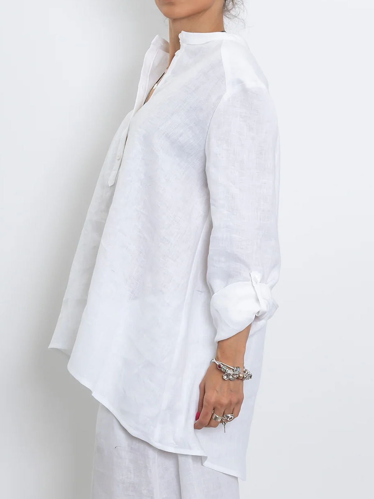 Linen Half Open Collar Shirt