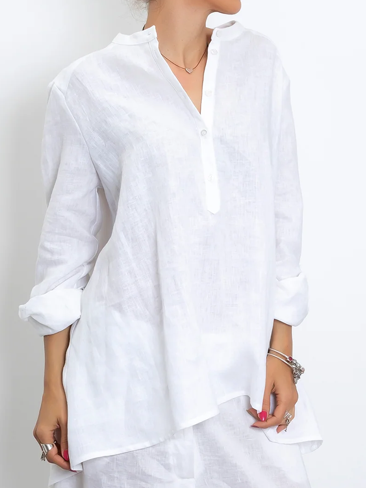 Linen Half Open Collar Shirt