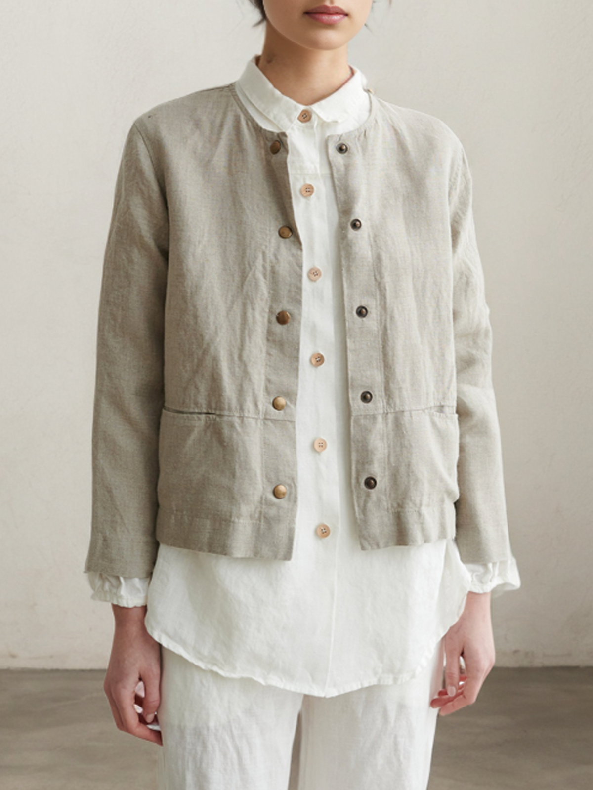 Loose Stand Collar Linen Jacket