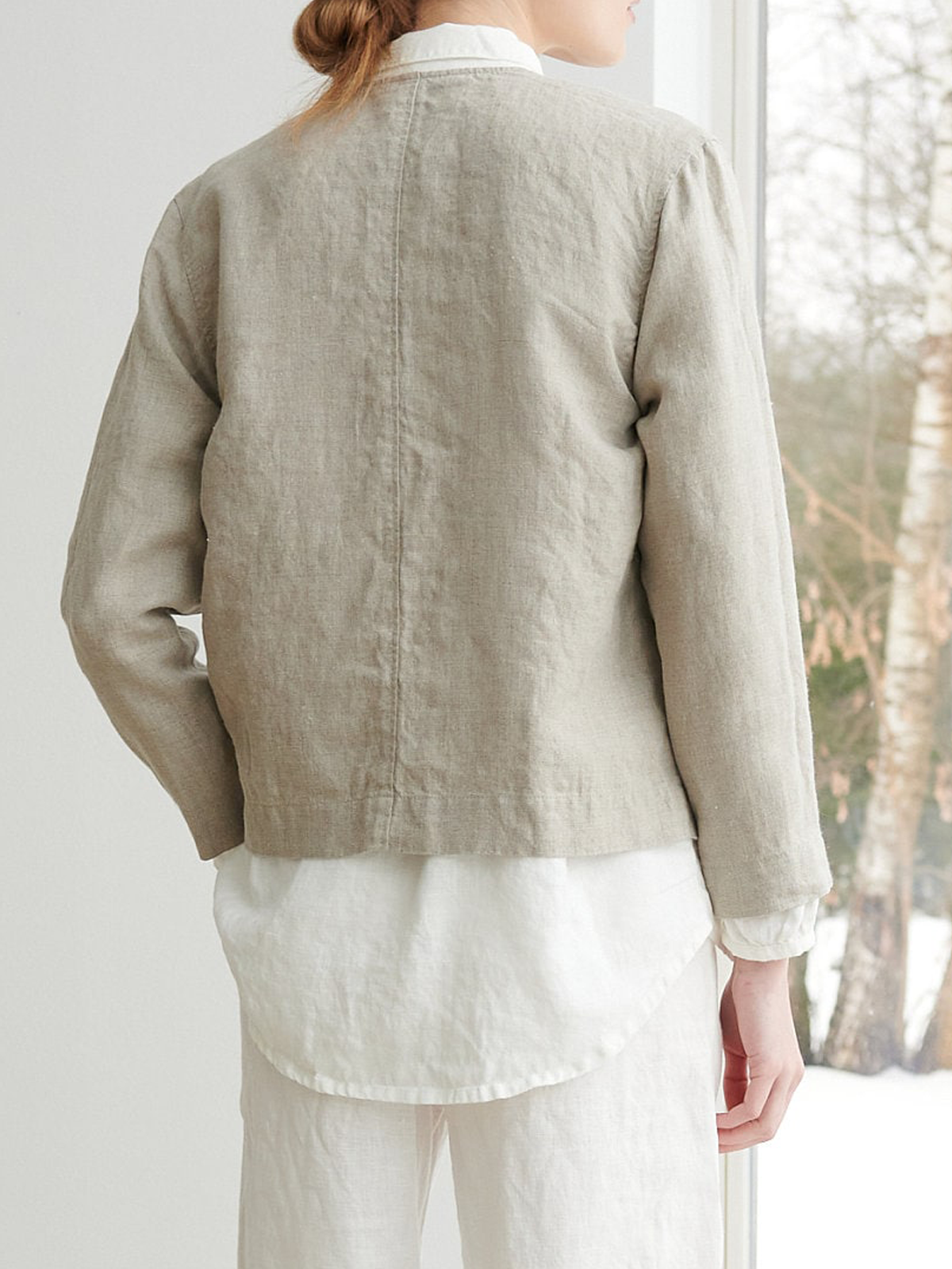 Loose Stand Collar Linen Jacket