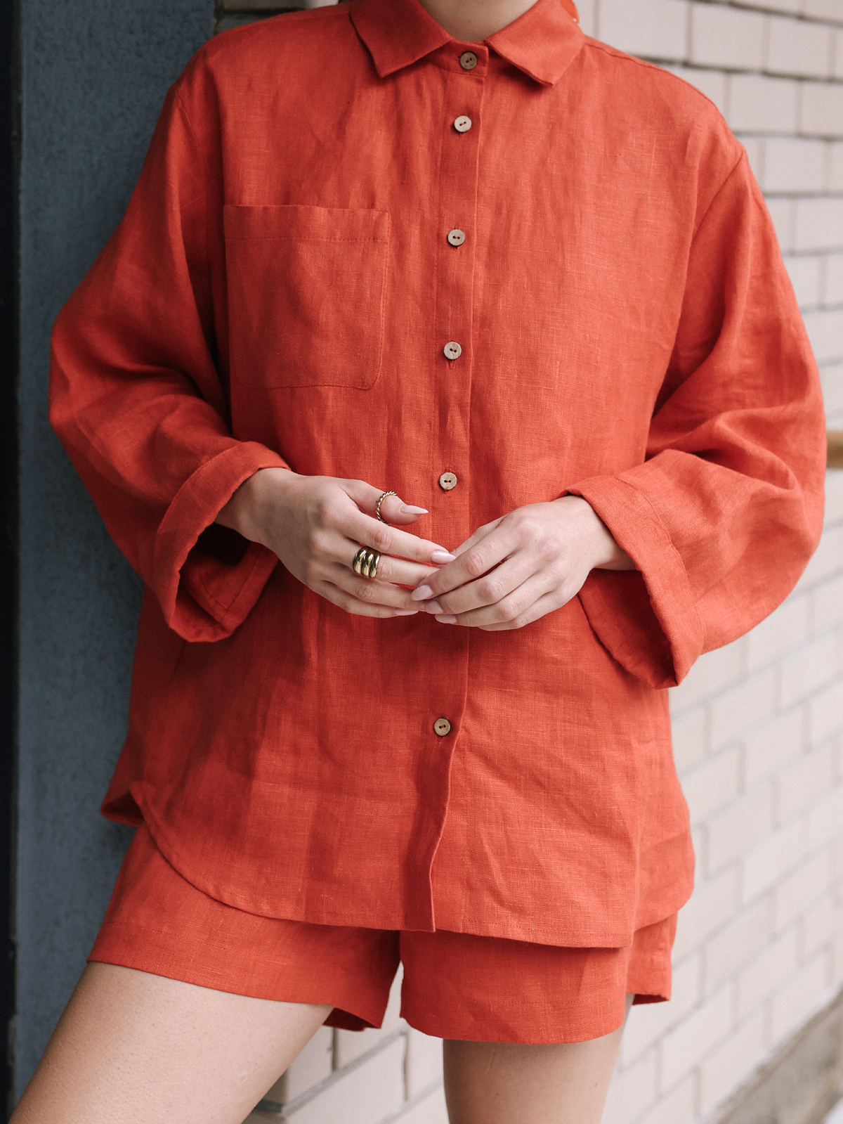 Linen Loose Shirt Collar Two-Piece Set