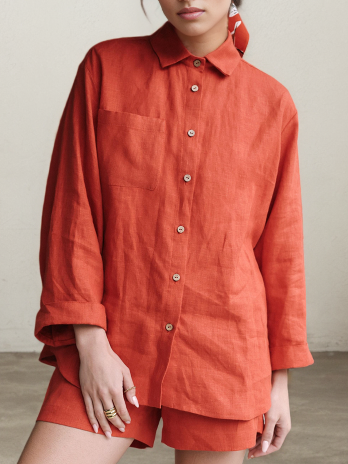 Linen Loose Shirt Collar Two-Piece Set