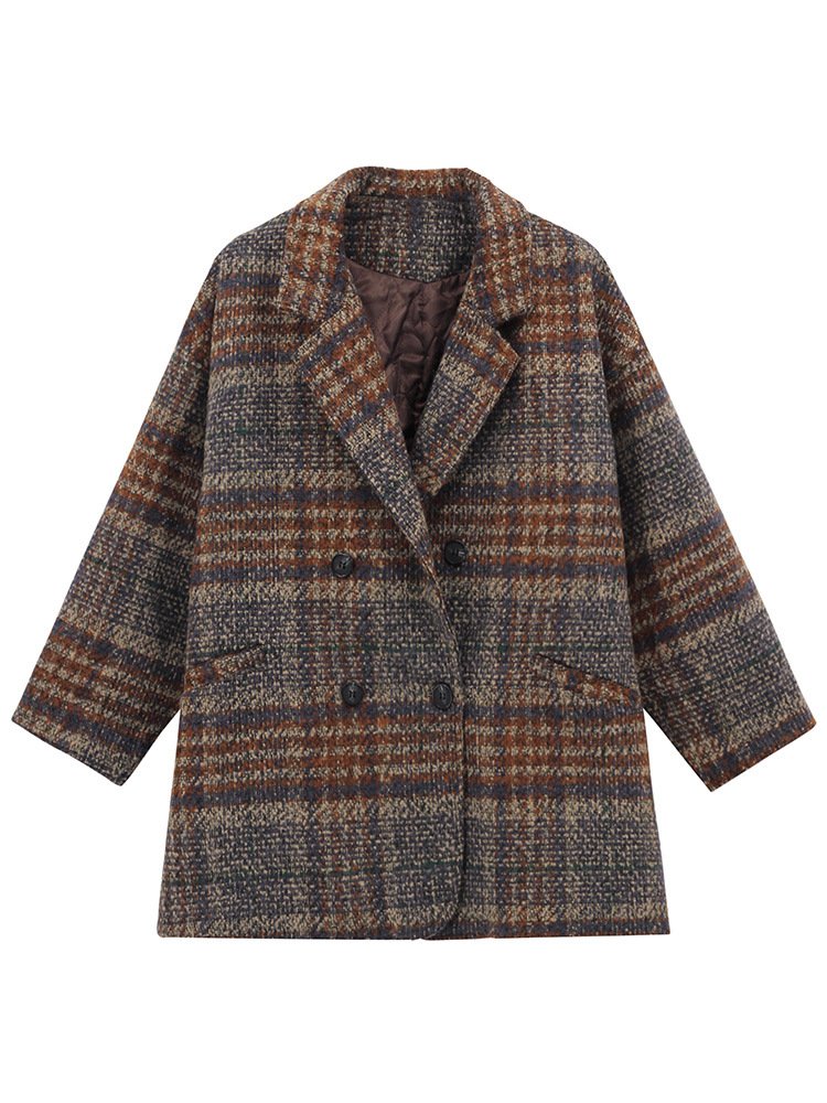 Plaid Shawl Collar Casual Coat