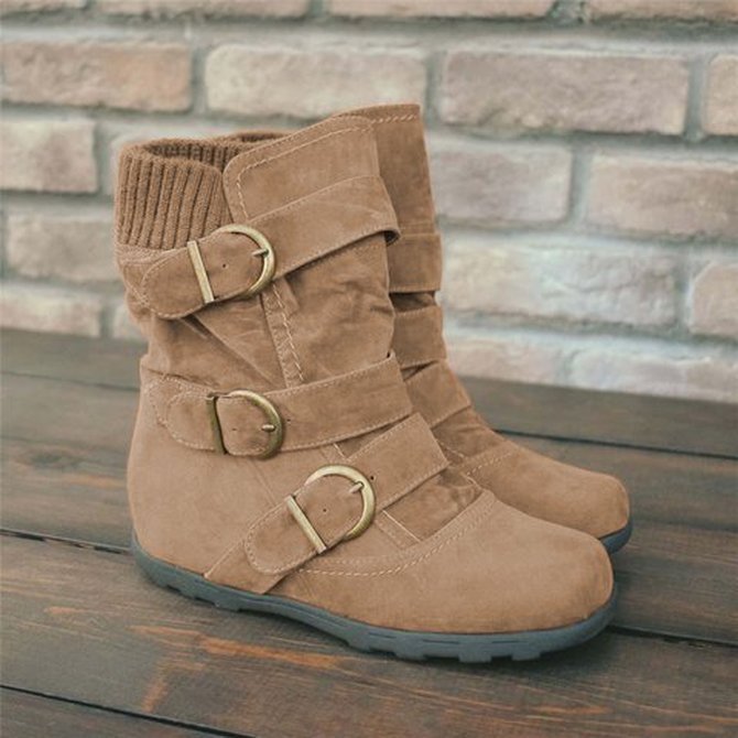 Plain Casual Winter Cotton-Padded Boots