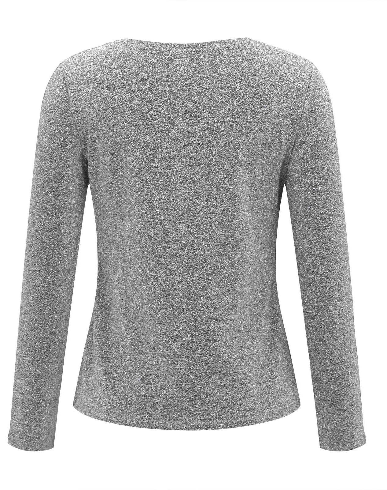 Women Plain V Neck Casual Long Sleeve T-shirt