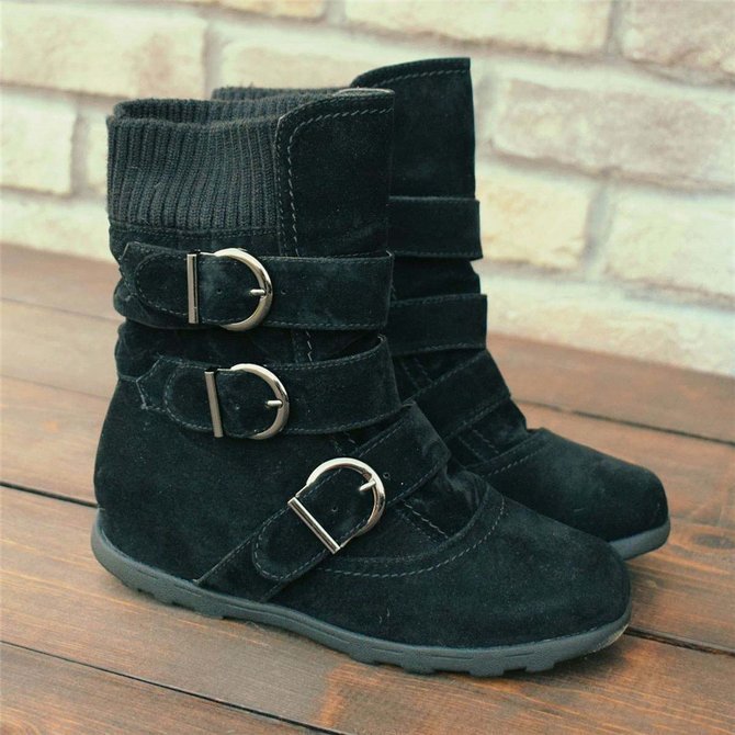 Plain Casual Winter Cotton-Padded Boots