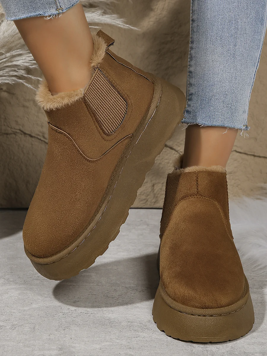 Winter Simple Plain Faux Fur Cotton-Padded Boots