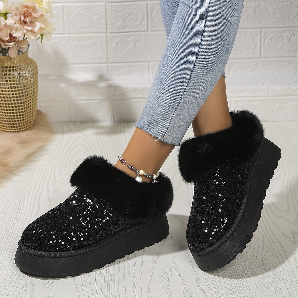 Winter Plain Pu Casual Cotton-Padded Boots