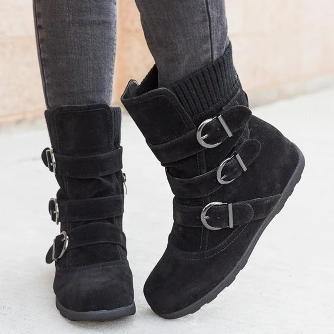 Plain Casual Winter Cotton-Padded Boots