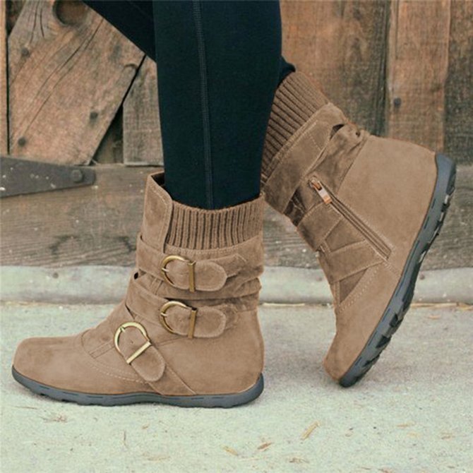 Plain Casual Winter Cotton-Padded Boots