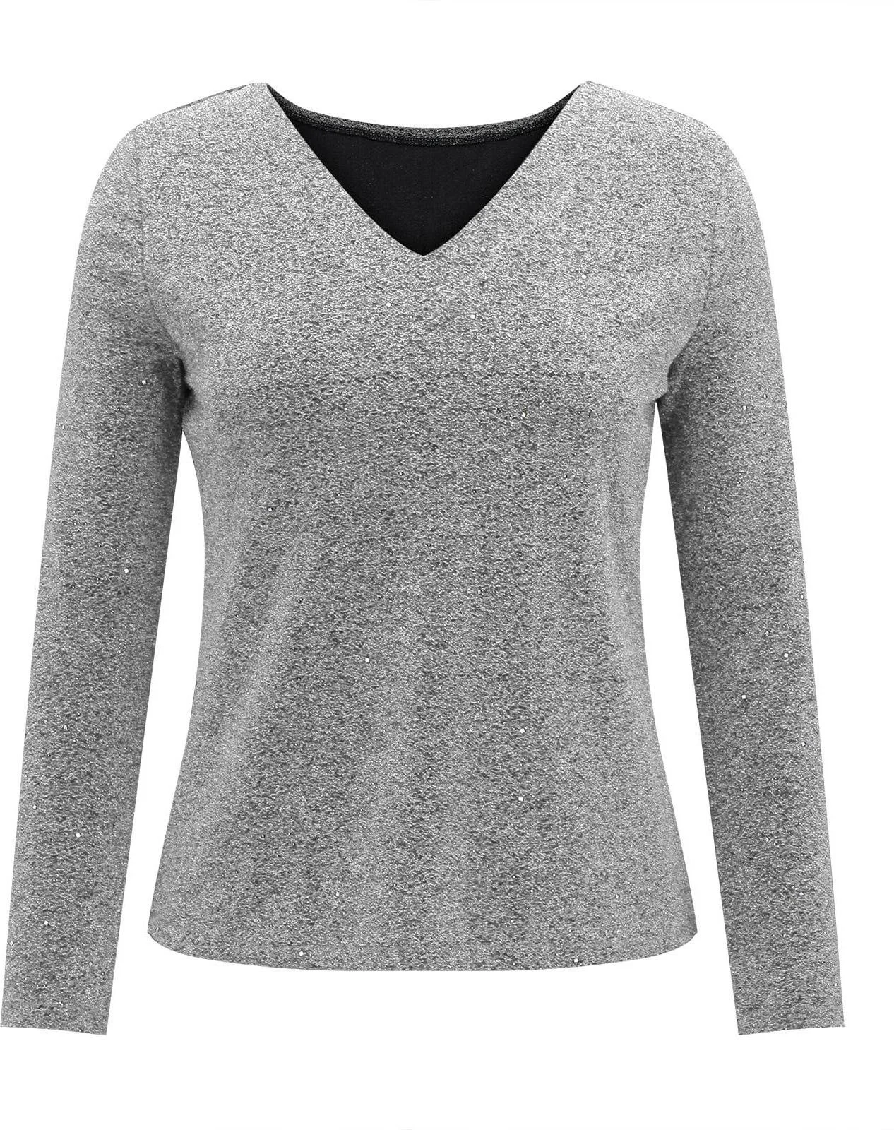 Women Plain V Neck Casual Long Sleeve T-shirt