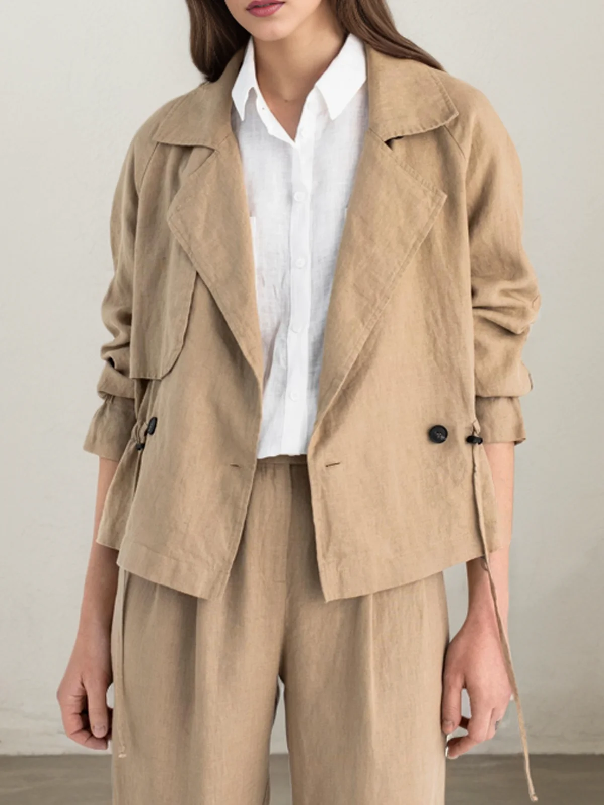 Linen Plain Cotton And Linen Trench Coat