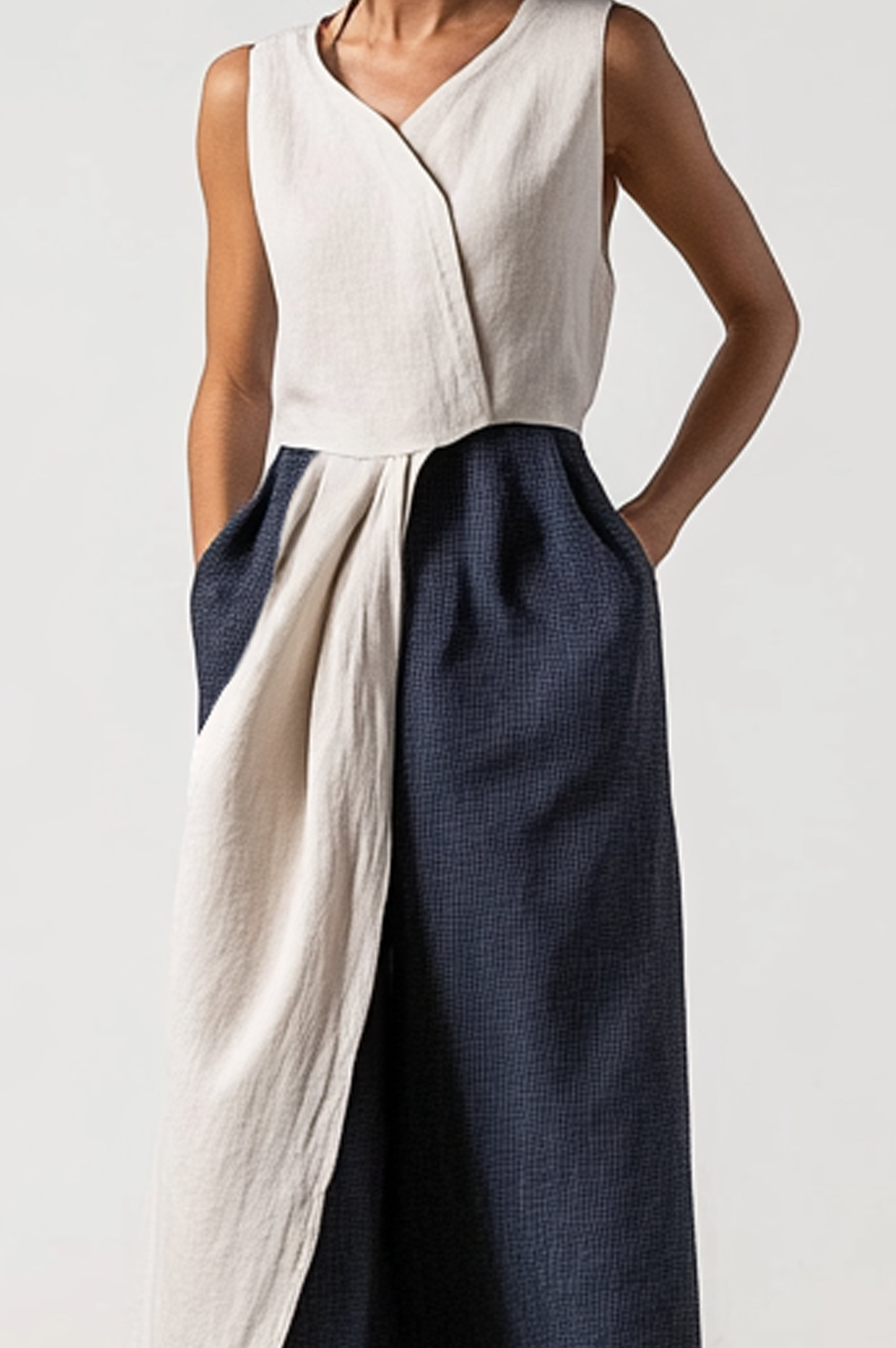 Linen Crew Neck Cotton And Linen Dress