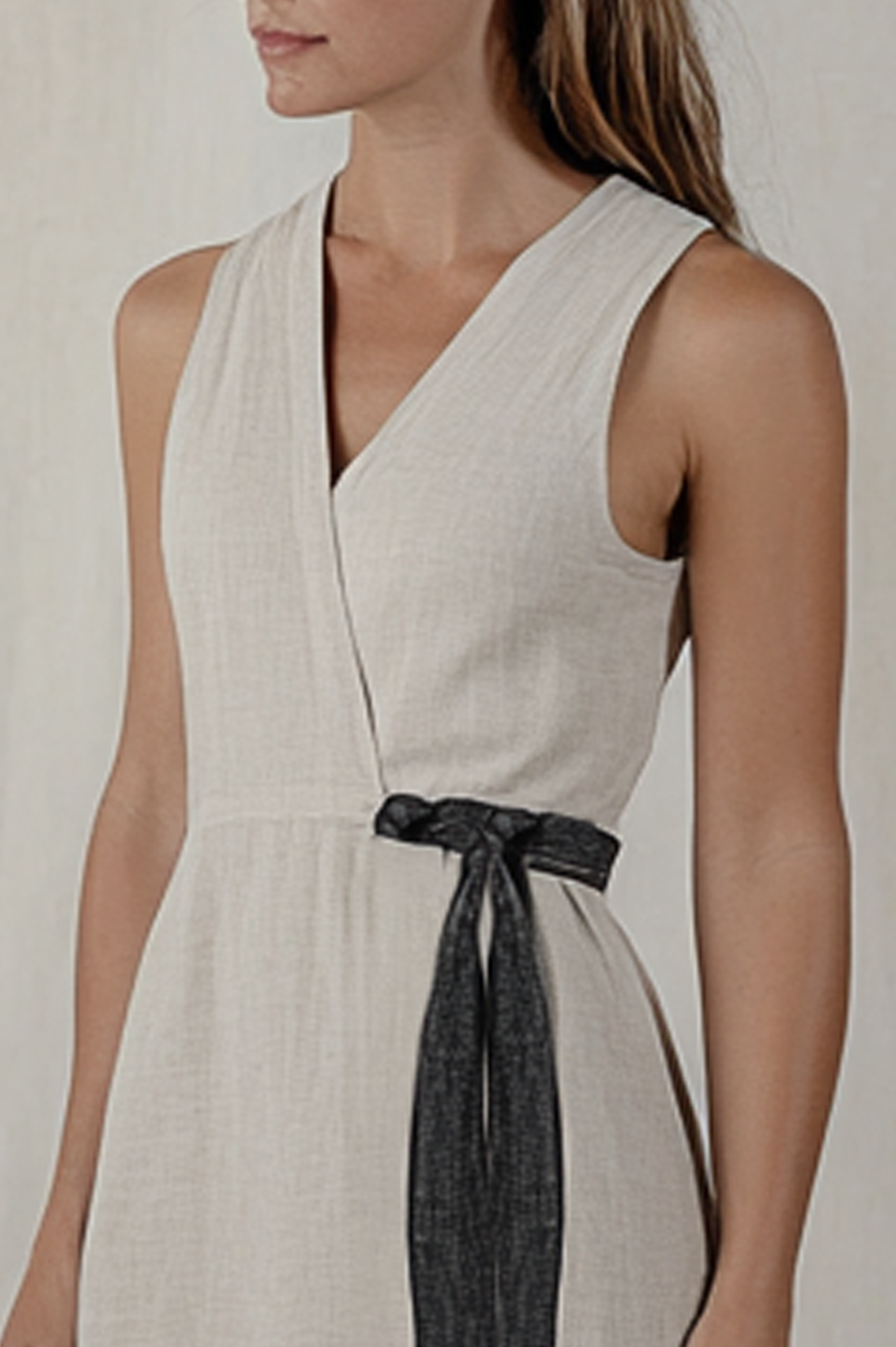 V Neck Plain Linen Cotton And Linen Dress