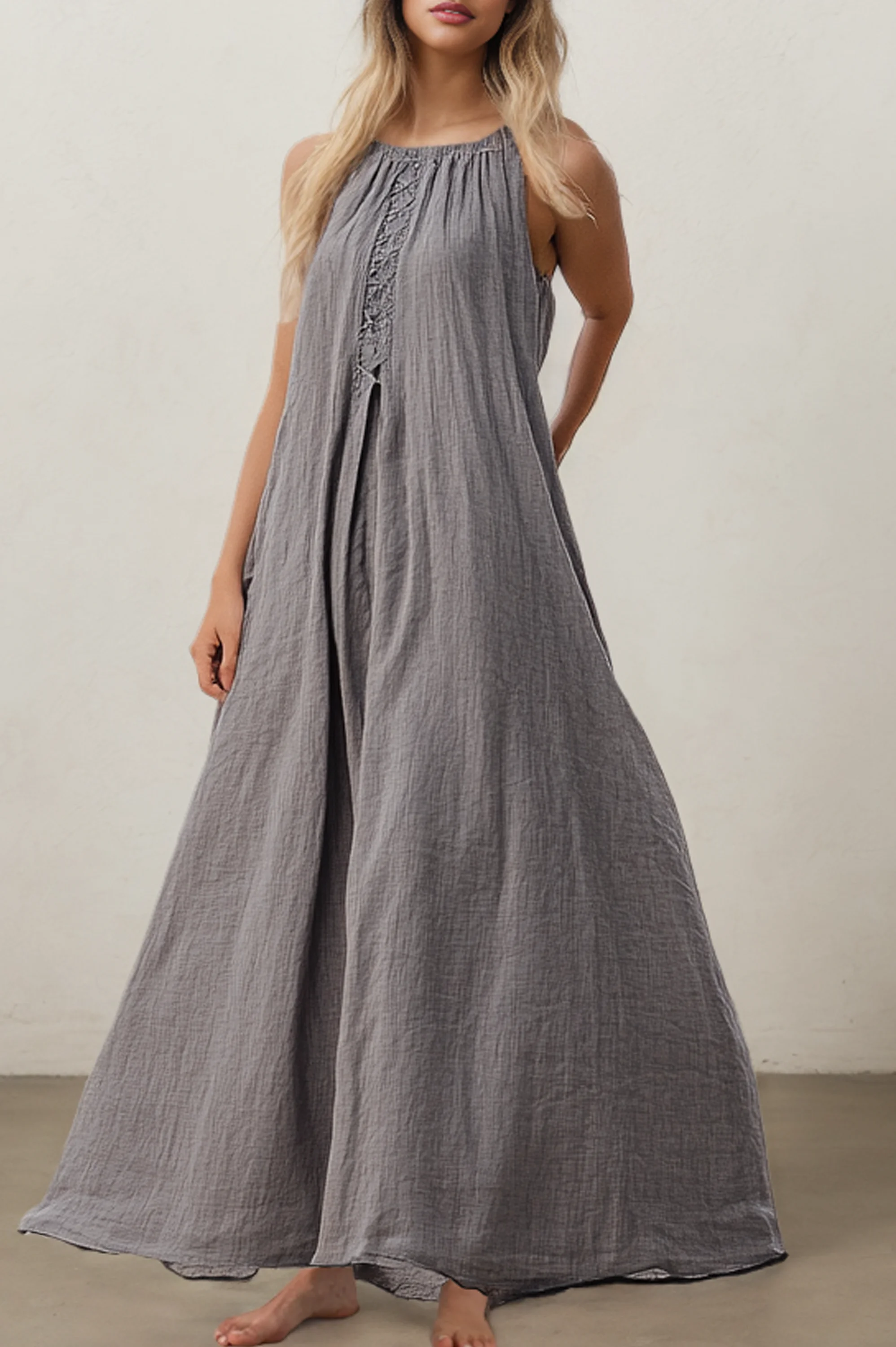 Linen Washed Fabric Dress With No