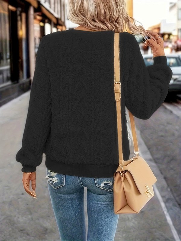 Plain Half Open Collar Casual Sweatshirt