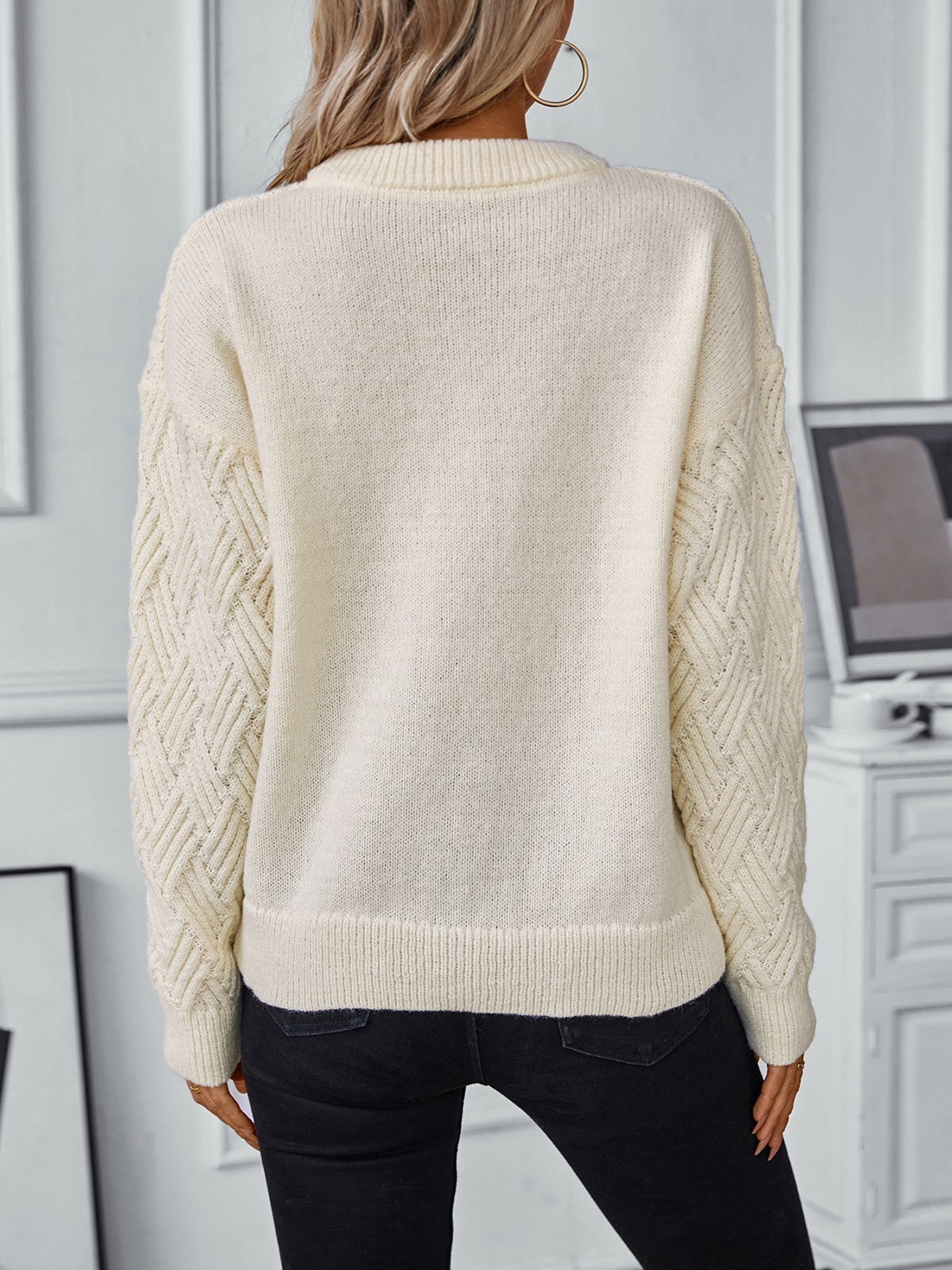 Casual Loose Crew Neck Plain Sweater