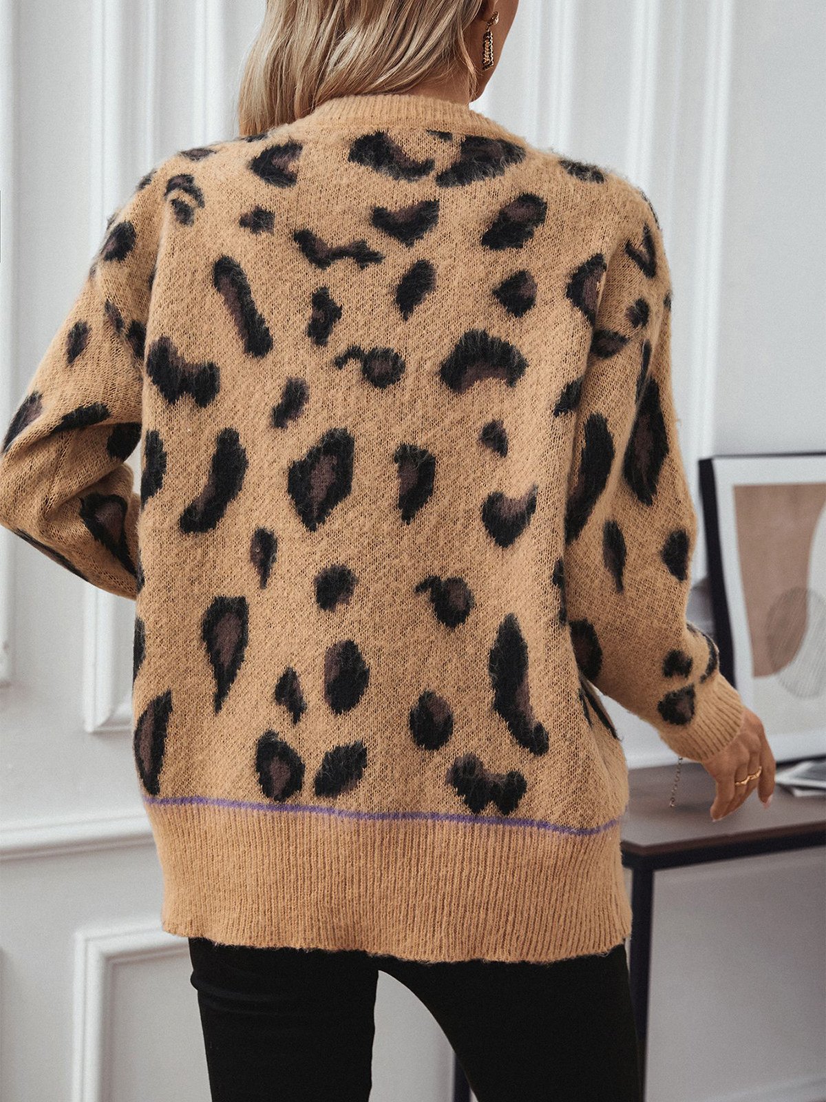 Loose Casual Leopard Crew Neck Sweater