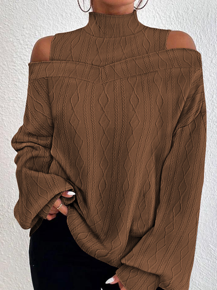 Loose Plain Casual Turtleneck Blouse