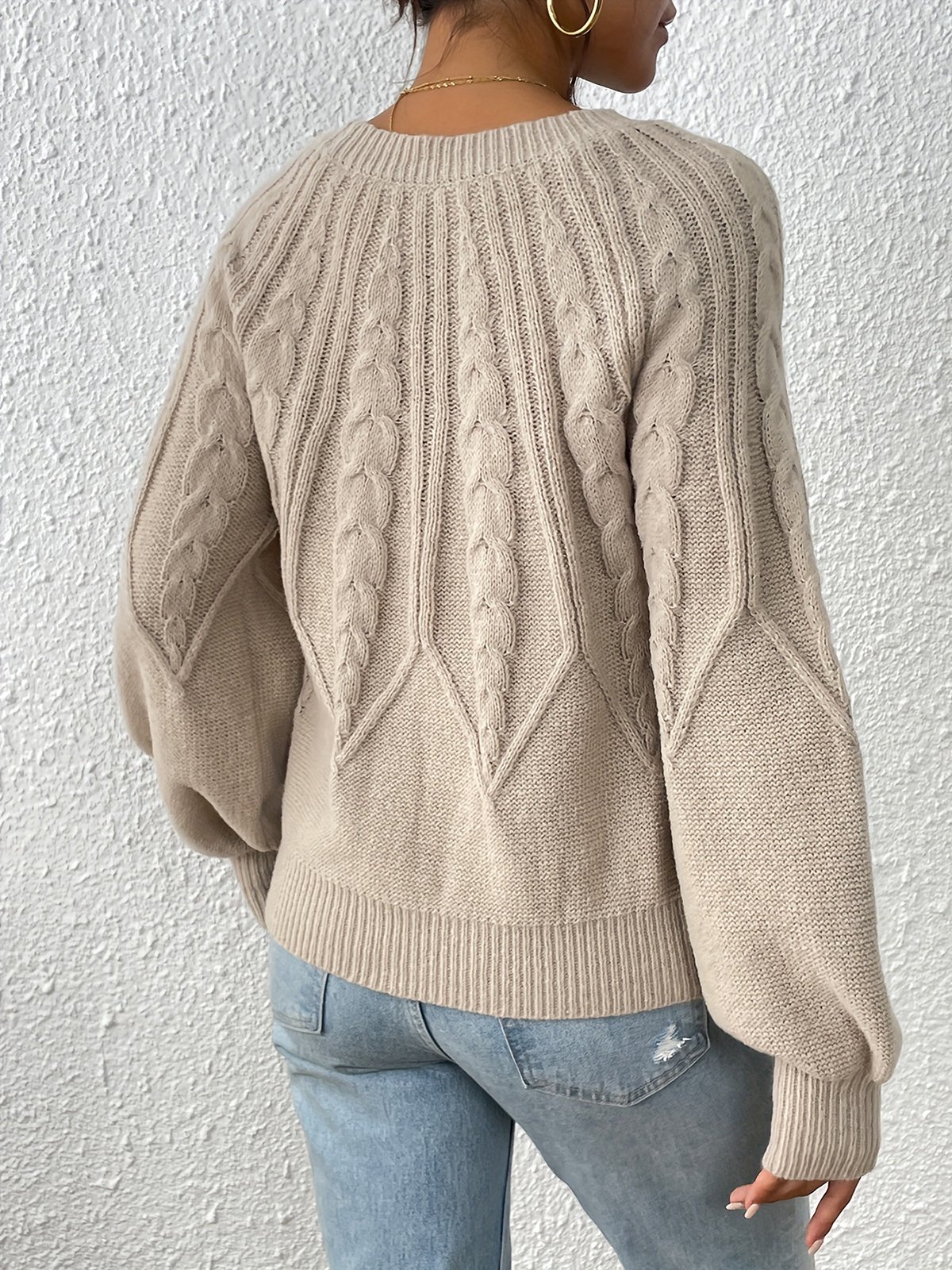 Casual Crew Neck Plain Loose Sweater