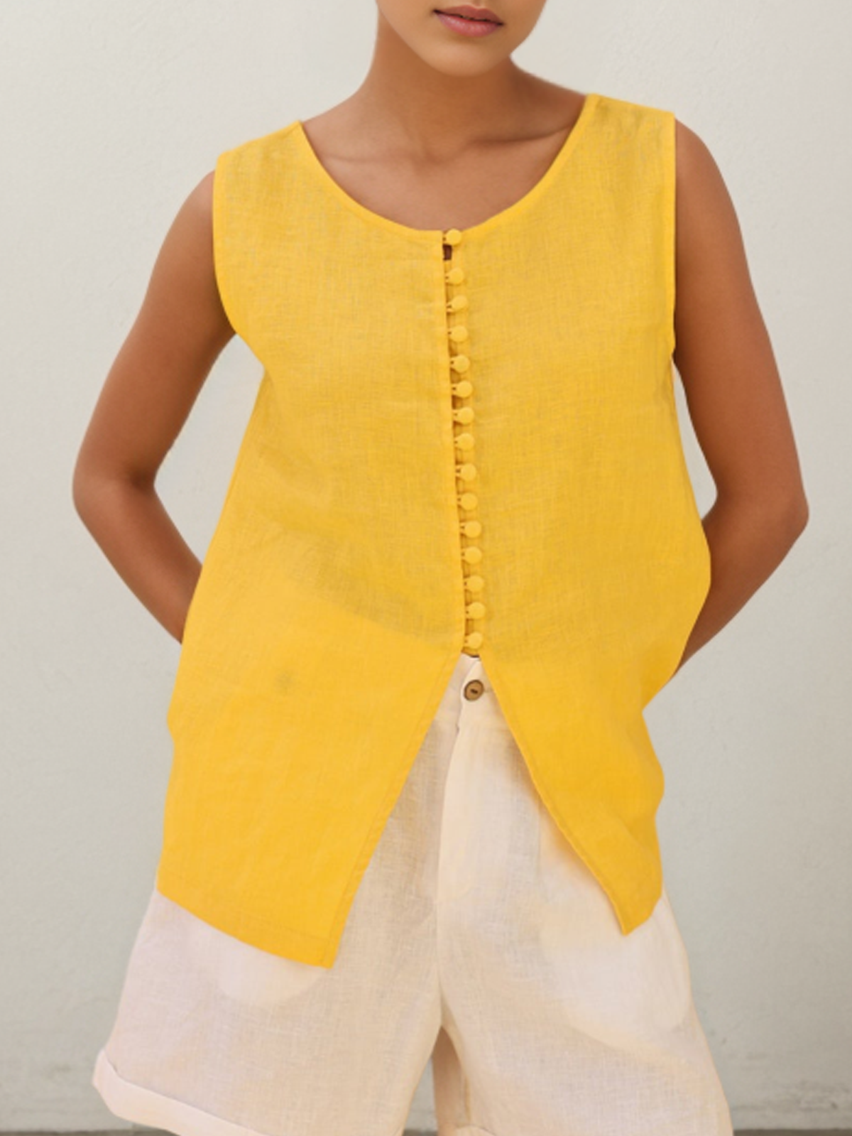 Linen Crew Neck Tank Top