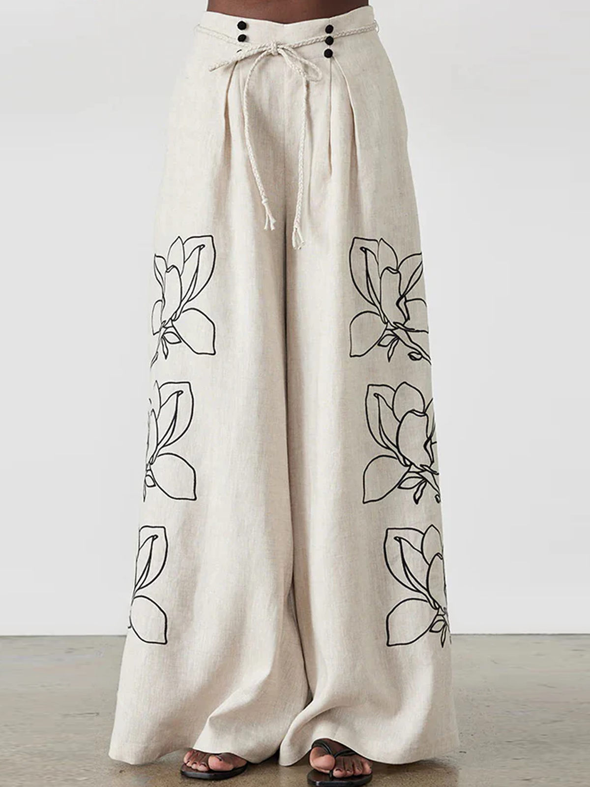 Linen Loose Floral Cotton And Linen Pants