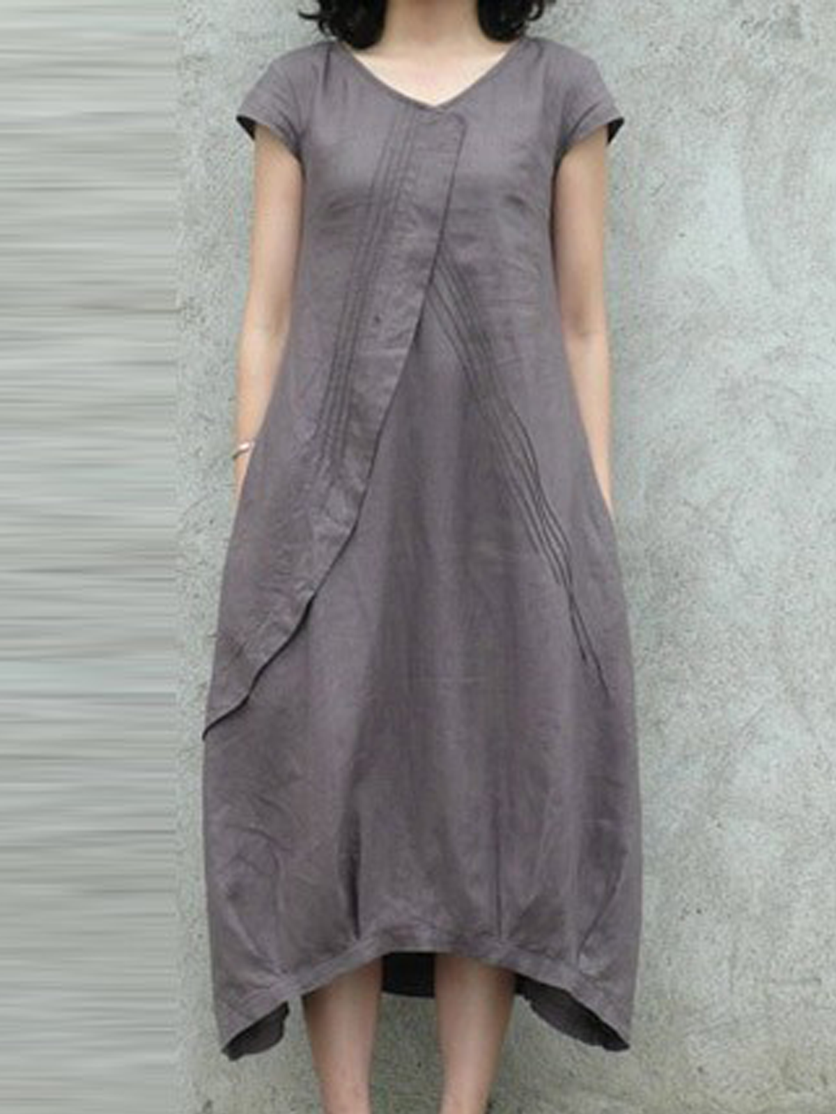 Linen Crew Neck Dress With No