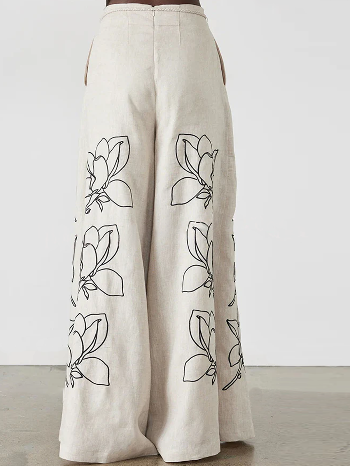 Linen Loose Floral Cotton And Linen Pants