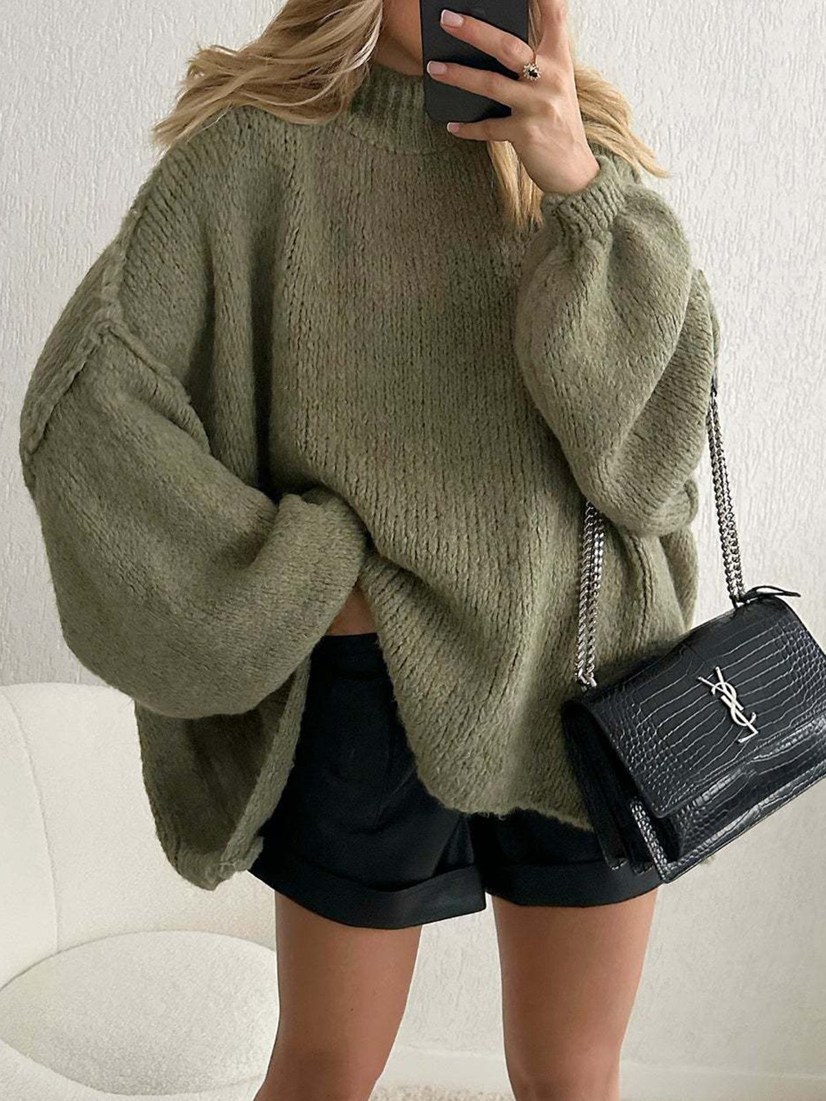 Crew Neck Loose Casual Plain Sweater