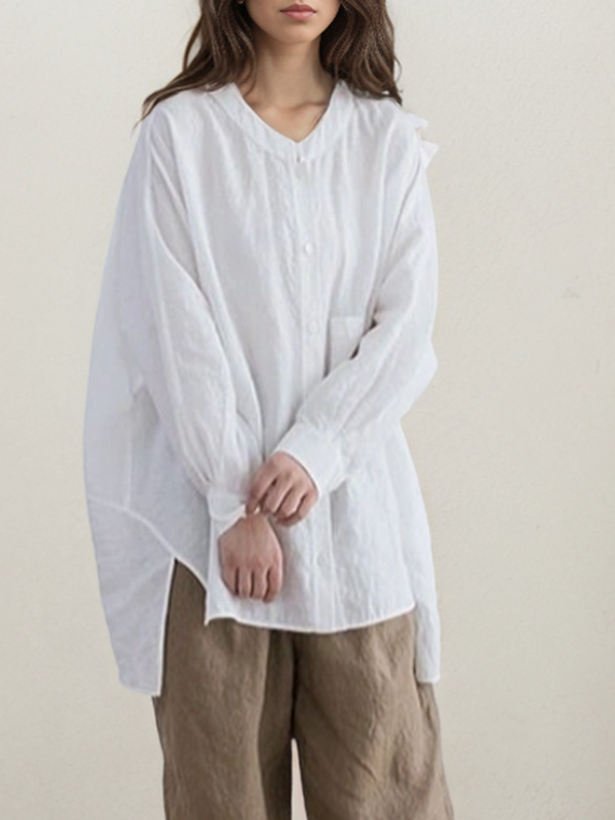 Loose Cotton And Linen Stand Collar Linen Shirt