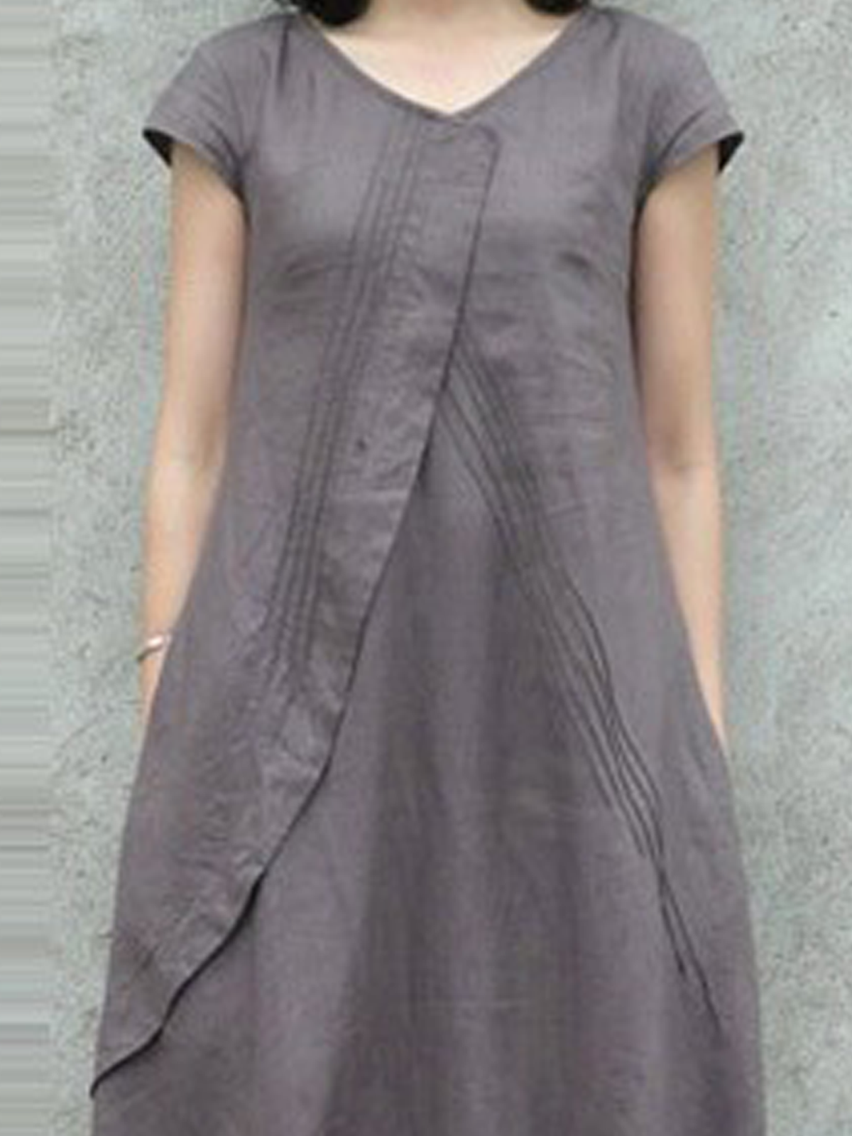 Linen Crew Neck Dress With No