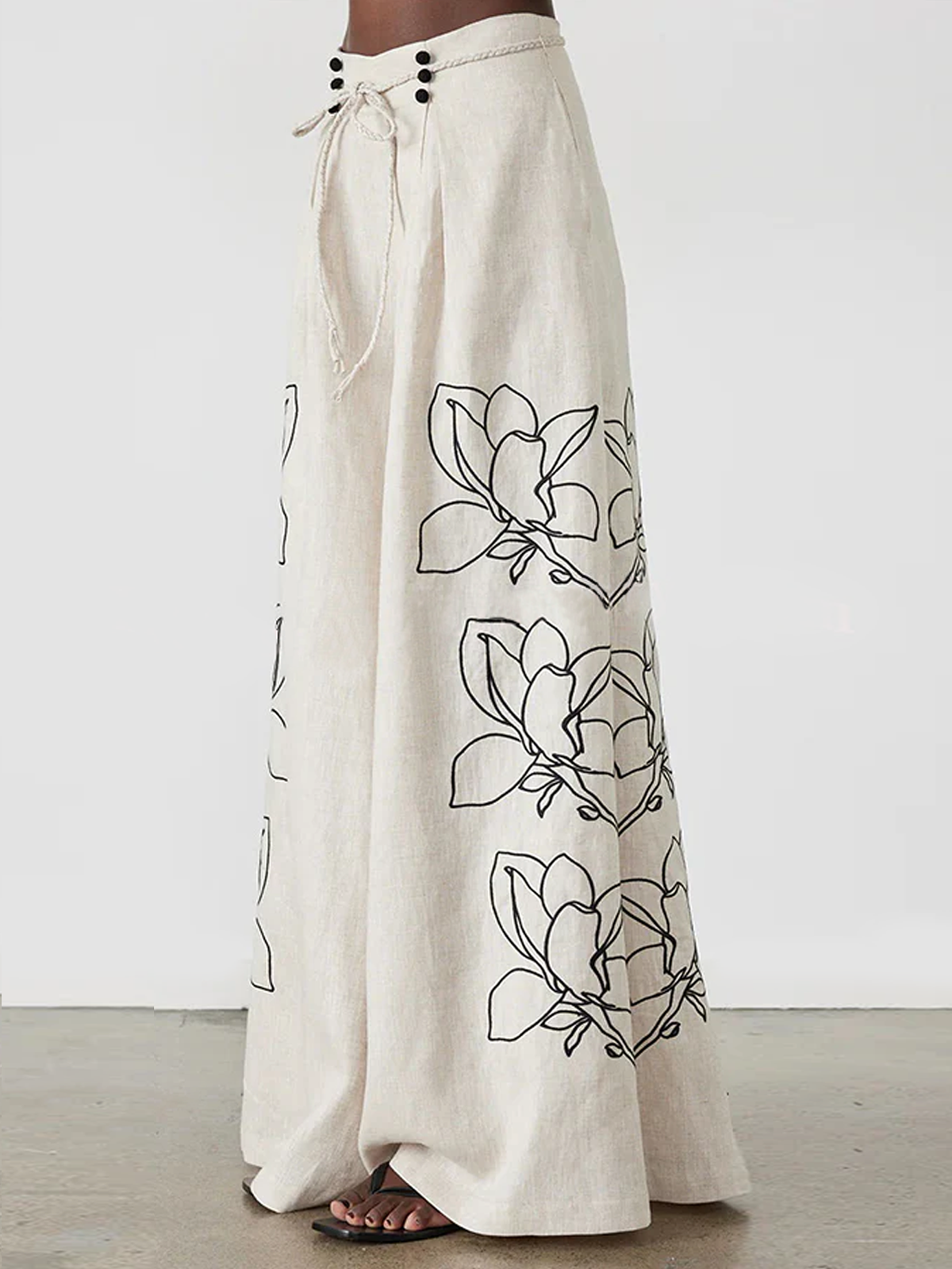 Linen Loose Floral Cotton And Linen Pants