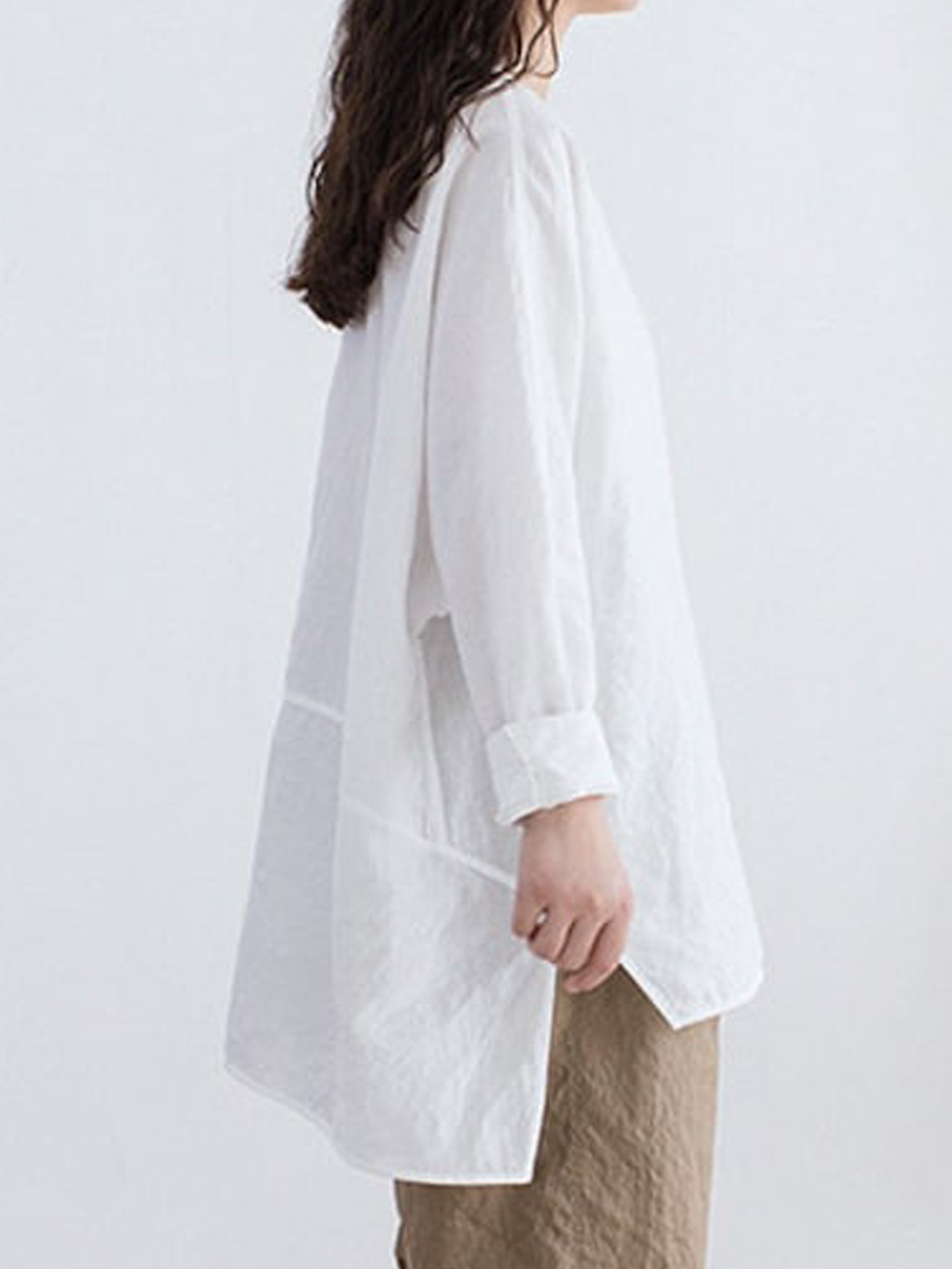 Loose Cotton And Linen Stand Collar Linen Shirt