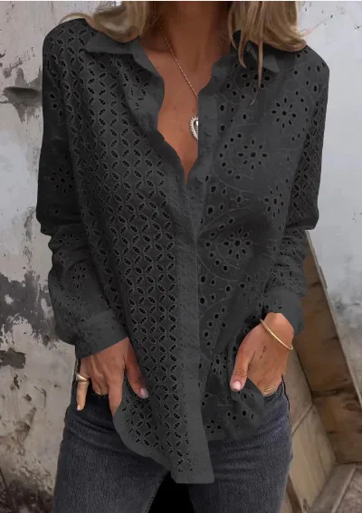 Casual Loose Shawl Collar Plain Shirt