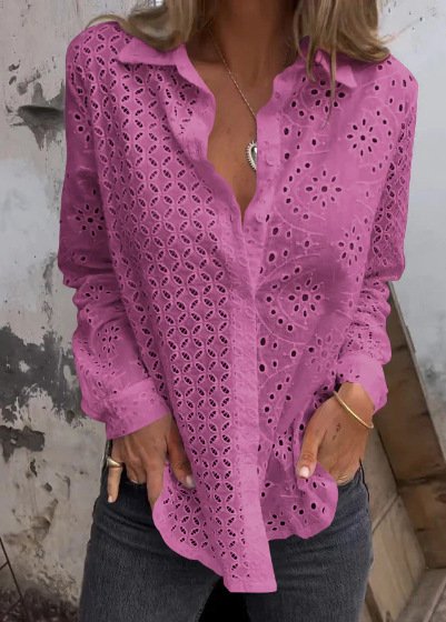 Casual Loose Shawl Collar Plain Shirt