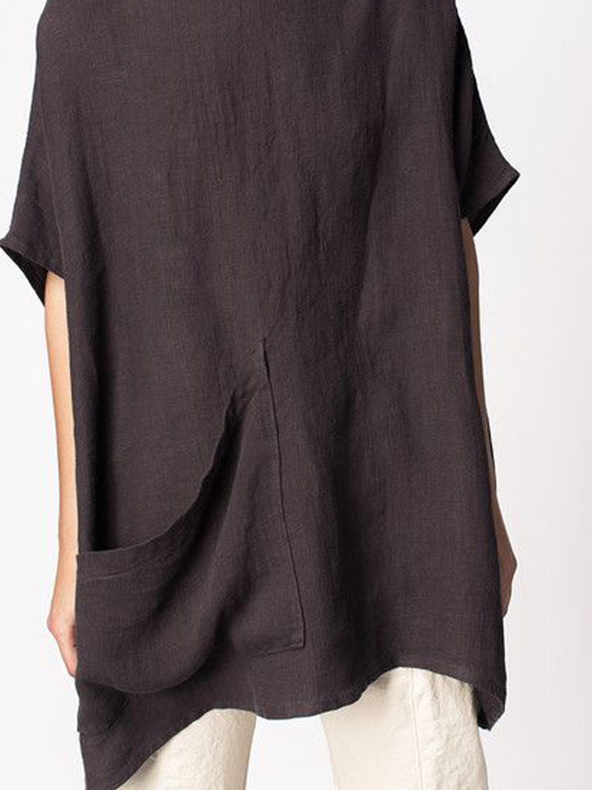 Linen Cotton And Linen Crew Neck Plain Blouse